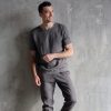 Men’s Linen Trousers and Linen Top, Summer Set, Sleeveless Shirt with Fastener Dekorat on Buttons, Regular Fit Pants with Elastic Belt & Tie