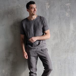 Linen mens costume, Gift for men, Man’s kit, Linen set, Linen pants, Grey linen set, Pants for men, Mens costume, Men’s linen pajama