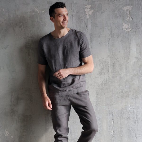 Linen mens costume, Gift for men, Man’s kit, Linen set, Linen pants, Grey linen set, Pants for men, Mens costume, Men’s linen pajama