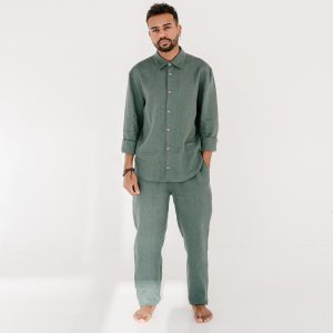 Mens linen pajamas – linen pants and linen shirt for men, 2nd anniversary gift