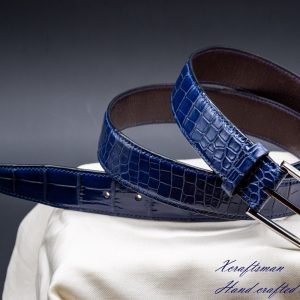 Men’s blue alligator belt, Handmade leather belt, Classic belt for men, personalized belt for men.