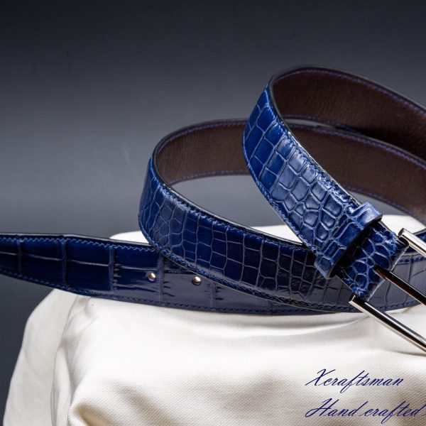 Men’s blue alligator belt, Handmade leather belt, Classic belt for men, personalized belt for men.