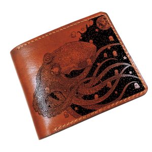 Octopus Genuine Leather wallet, Octopus Alien unique wallet, Personalized wallet, Octopus handmade wallet, Christmas custom wallet for him