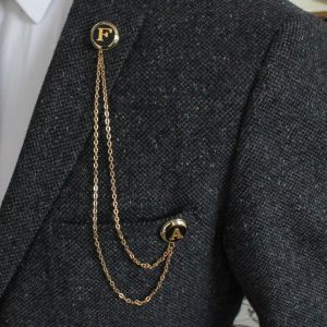 Customized Initial Jacket Chain Brooch, Personalized Letter Handmade Lapel Pin, Gifts For Men, Men’s Jewellery Accessory Wedding Groomsmen