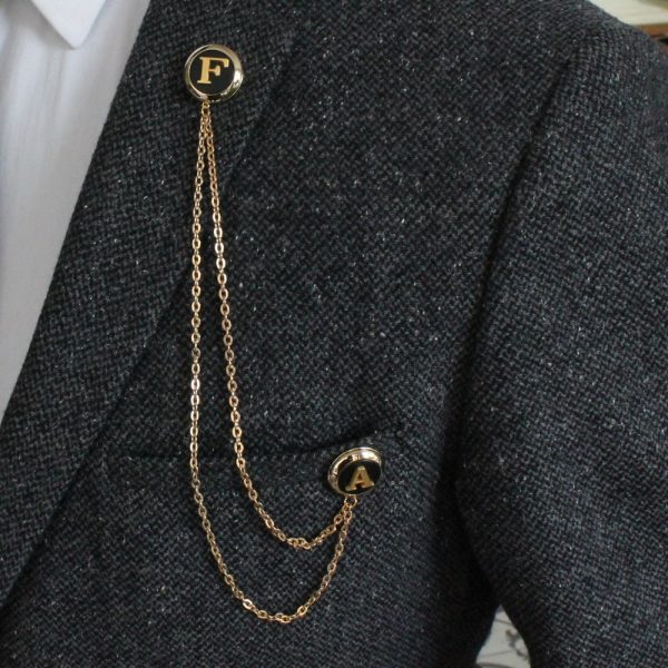 Customized Initial Jacket Chain Brooch, Personalized Letter Handmade Lapel Pin, Gifts For Men, Men’s Jewellery Accessory Wedding Groomsmen