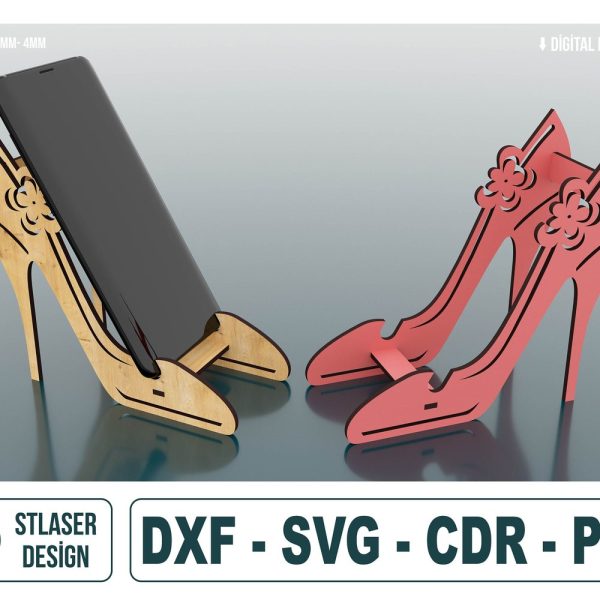 Laser Cut Shoe Phone Stand, Phone Holder Svg Files, Vector Files For Wood Laser Cutting