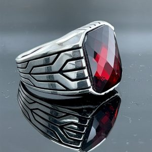 Silver Ruby Stone Ring , Men Handmade Ring , Red Stone Ring , Ottoman Style Handmade Ring , 925k Sterling Silver Ring , Gift For Him
