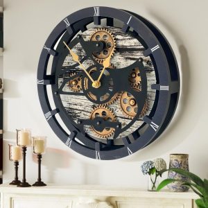 Wall Clock 17 Inches with Real Moving Gear convertible into Desk clock (Hybrid) Grey and White