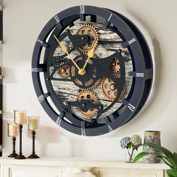 Wall Clock 17 Inches with Real Moving Gear convertible into Desk clock (Hybrid) Grey and White