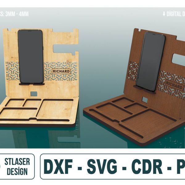 Desk Organiser Laser Cut Svg Files, Dock Station Files, Phone Holder,  Vector Files For Wood Laser Cutting