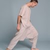 Two-Piece Set of Linen Shirt and Pants with Decorative Flap Pockets A92259