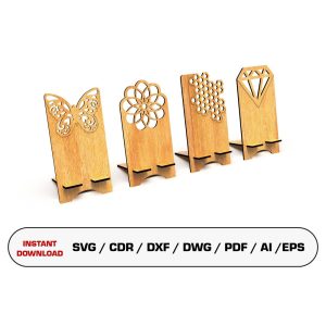 Phone Stand SVG Laser Cut File, Laser Cut Phone Holder, SVG Files For Wood Laser Cutting   Glowforge cut files, Dxf files for laser