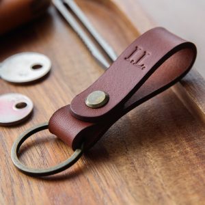 Personalized Leather Keychain: 2 Characters Each Side – A Handcrafted Accessory made from Italian BUTTERO leather with embossed initials.