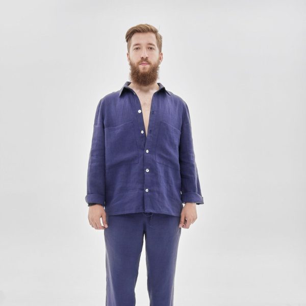 Oversized Men Linen Set – Elegant Flax Trousers and Shirt – Customizable Plus Size Lounge Wear