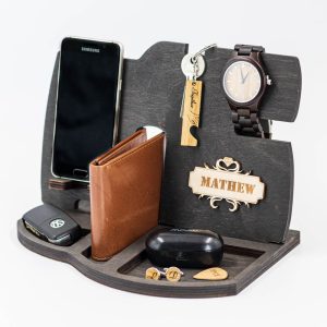 Personalised Tech Gift for Him Phone Docking Charging Station Stand Desk Organizer Handmade Anniversary Christmas Gift for Boyfriend Man Men
