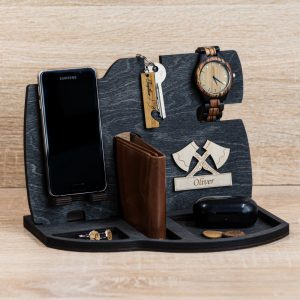 Personalised Christmas Gift for Him Cell Phone Docking Charging Station Stand Tech Accessory Desk Organizer Handmade Gift Boyfriend Man Men