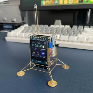 Mars-Lander-Inspired Desktop Ornament, Copper Crafted Timepiece with Weather Display, Sci-fi Home Office Vintage Fantasy Physics Art Decor