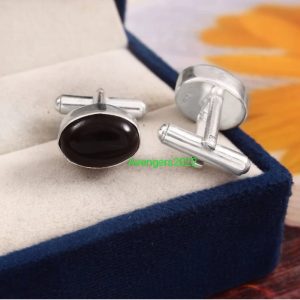 Black Onyx Gemstone Cufflinks,Wedding Cufflinks,925 Sterling Silver Jewelry, Handmade Men’s Cufflinks,Gift For Love/Father,Shirt Cufflinks