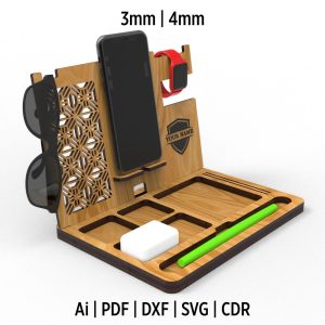 Desk Organizer Laser Cut Svg, Ai, Pdf, Eps, Dxf and CDR Files, Dock Station Files, Phone Holder Cut File, Vector Files For Laser Cutting