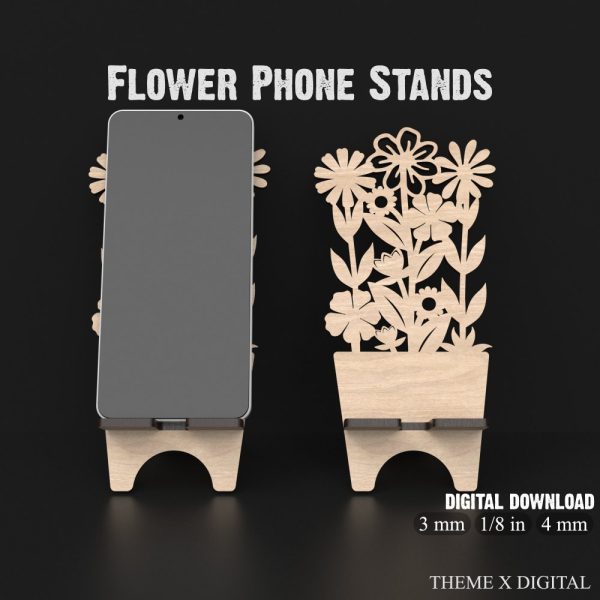 Elegant Floral Cell Phone Stand Svg Laser Cutting Files – Versatile Android / iPhone Stand Phone Holder – Laser Cut Phone Accessories #136