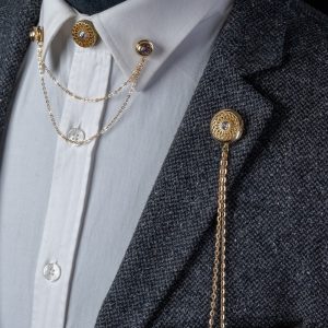 Handmade Pink Stone Shirt Jacket Collar Chain Brooch Set, Lapel Pin,Shirt Chain Pin, Lapel Brooch,  Wedding Accessory, Gift For Him