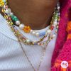 Colorful Chunky Pearl Necklace, Handmade Flower Beaded Statement Choker, Mixed Boho Bead Jewelry Gift for Women, Summer Accessory Must-Have