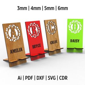 26 Letters Included Custom Phone Holder Stands Svg Files For Laser Cut – Easy Assembly & Stylish Display – DIY Phone Stand Laser Cut Files