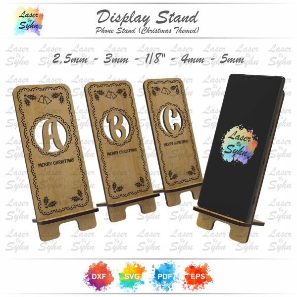 Laser Cut 26 Letter Phone Stand SVG, Christmas Themed Phone Holder, Wooden Phone Holder, Digital Files, Laser Cut Files, Gloweforge Files