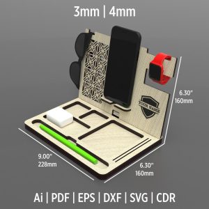 Desk Organizer Laser Cut Svg, Ai, Pdf, Eps, Dxf and CDR Files, Dock Station Files, Phone Holder Cut File, Vector Files For Laser Cutting