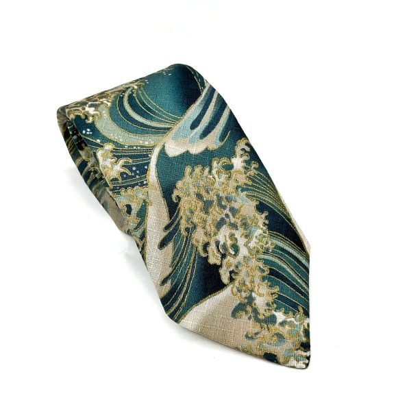 The Great Wave of Kanagawa Kimono Japanese Necktie – Japanese Handmade, Birthday Gift for dad, Japanese Indigo Traditional Neck tie for men