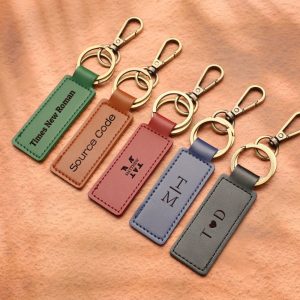 Personalized Mens Keychain with Text, Fathers Day, Custom Text Leather Keyring, Leather Key Fob, Faux Leather Keychain With Text