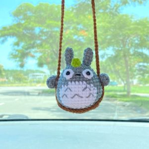 Cute Swinging Car Mirror Hanging Accessories, Handmade Crochet Ornament, New Car Gift Idea, Car Decoration, Gift For Her, Car Charm Decor
