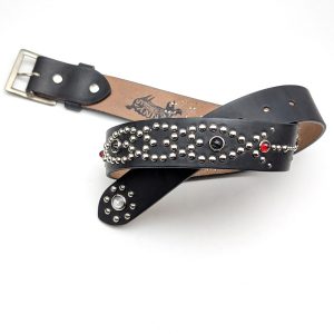 Handemade Studded Belt Western Size order Mens Belt Black Genuine Leather Solid Brass Buckle made in JPN 03