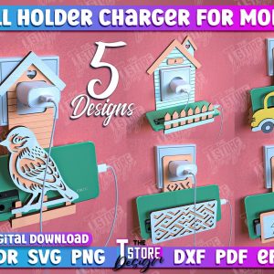 Wall Holder Charger for Mobile Laser Cut bundle, 3d Lasercut organizer, personalized wall phone holder, Phone Stand, Home Decor, CNC Files