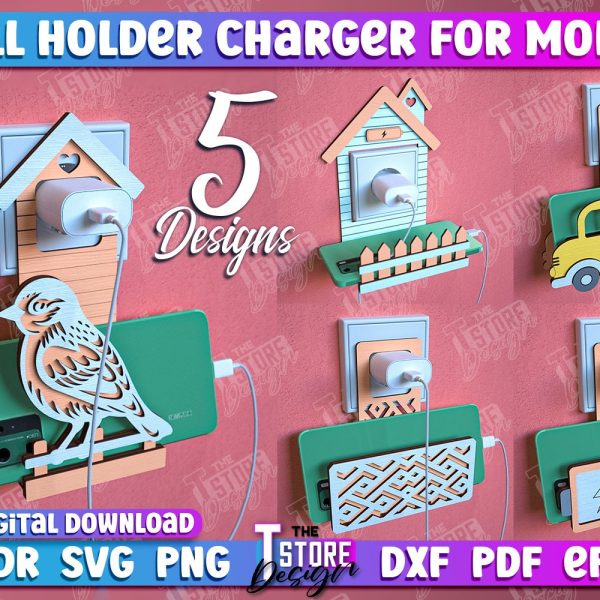 Wall Holder Charger for Mobile Laser Cut bundle, 3d Lasercut organizer, personalized wall phone holder, Phone Stand, Home Decor, CNC Files