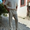 Men’s Leisure Set / Short Sleeve Linen Hooded Jacket with Drawstring Pants / Loungewear Set / Leisure Clothing