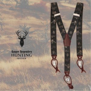 Dark Green Suspenders Men’s Handmade 2in1 Buttons Clips Hunting Pattern Perfect Gift for Hunter by Ranger Unique and Stylish