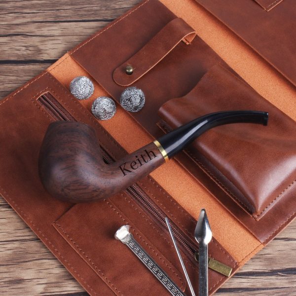 Personalized Engraved Wooden Tobacco Pipe – Handcrafted Pipe Set with Smoking Accessories, Birthday Gift for Dad, Custom Groomsmen Proposal