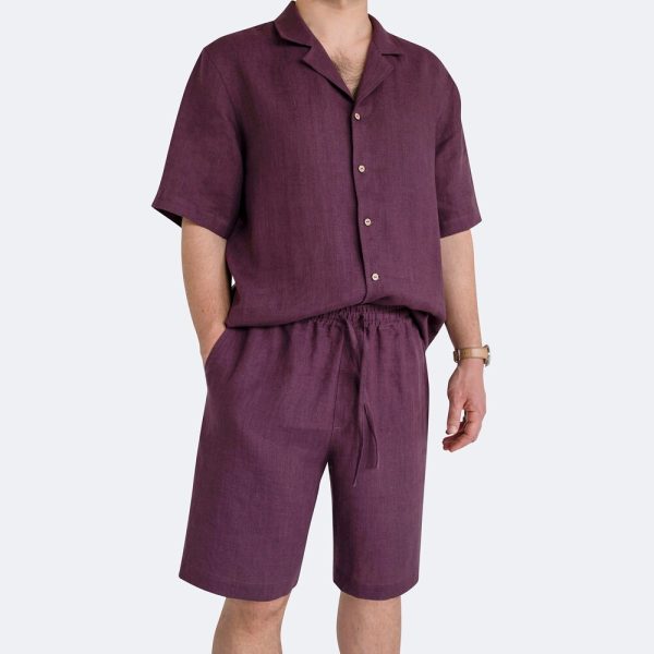 Summer Linen Set Men – Casual Two Piece Outfit – Short Sleeve Shirt and Shorts – Breathable Linen Clothing – Vacation Outfit for Men