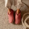 Woollyes Cherry Pink Indoor Open Heel Slippers with Leather Sole – Handmade Comfort Footwear – Eco-friendly Woolen Slippers
