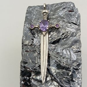 925 Sterling Unisex Silver Amethyst Stone Sword Pendant, Handmade Jewelry, Men’s Necklace, Gift For Lover, Sword Silver Amethyst Pendant