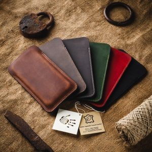 Leather iPhone sleeve case pouch holster personalized slim gift for him her CrazyHorse iPhone 16 Pro Max Plus iPhone 16e iPhone 15 iPhone 14