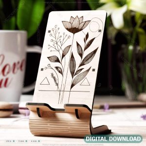 Modern Minimalist Phone Stand – Laser Cut Wooden Mobile Holder, Engraved Cell Phone Holder Digital Download SVG |#486|