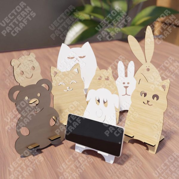 Wooden animal phone stand bundle svg laser cut file Glowforge desktop phone stand svg Phone holder dxf vector pattern Digital Download