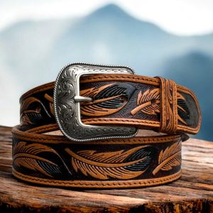 Handmade Men’s Western Belt Genuine Full Grain Leather Heavy Duty With Buckle Embossed Belt Cowboy Handmade Cowhide Belt Chicago Screw On