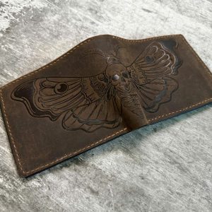 Hydraulic pressing Moth Genuine Wax Leather wallet, Premium handmade wallet, Never faded suede wallet, Insect unique Christmas unisex wallet