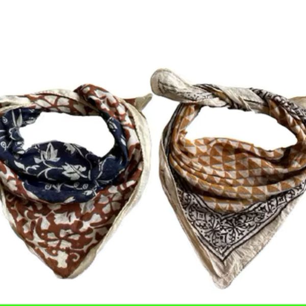 Set of 2 Organic Cotton Bandana man/woman, Block Print bandana, Bandana Scarf, Paisley Design Scarf, Winter Scarf, bandanna