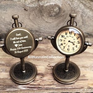 Personalized Table watch – Engraved Antique Desk Clock – custom gift Desktop clock, Anniversary gift for husband boyfriend Boss or loved one