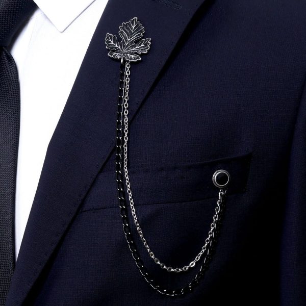 Handmade Black Color Antique Leaf Chain Brooch, / Lapel Chain Pin / Men’s Women’s Jewellery, Chain Brooch, Gifts Wedding Accessory