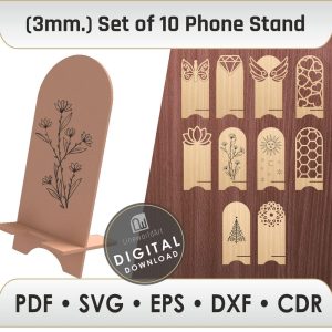 Phone Stand Laser Cut Svg Set 10 Bundle, Phone Holder Svg File, Laser Files for Wood